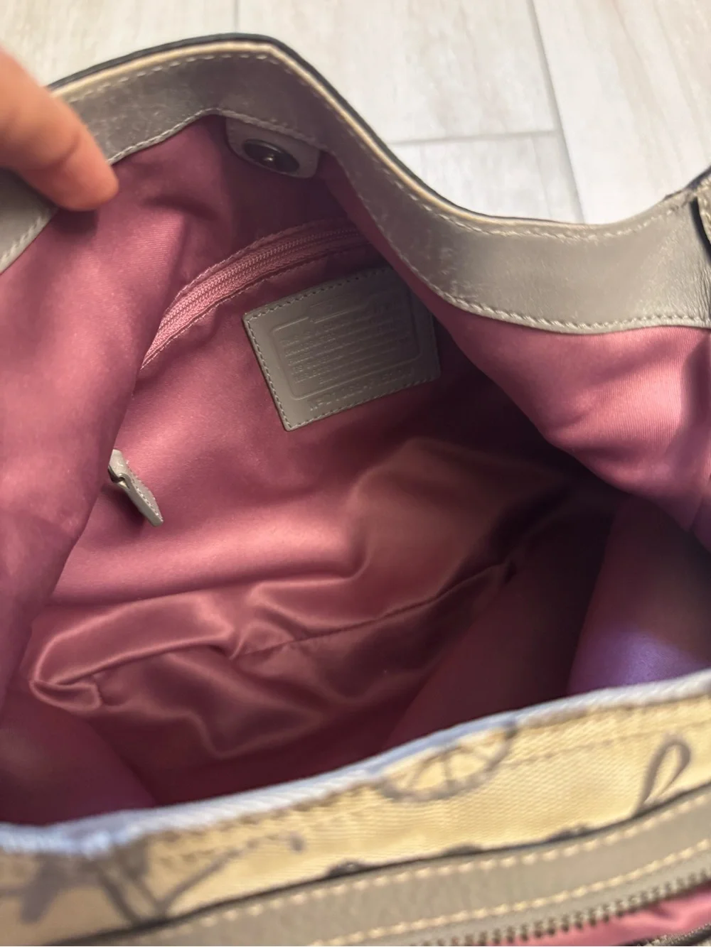 Coach Gray & Cream Signature Canvas Shoulder Bag PINK Lined